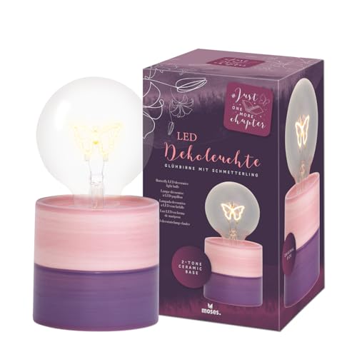 moses. Just one more chapter LED-Dekoleuchte Glühbirne Schmetterling, Stimmungslicht mit Butterfly-LED & Keramikfuß, Tischlampe in Geschenkbox, batteriebetrieben, Lila