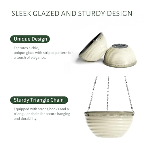 Vanslogreen HANGING POTS FOR PLANTS INDOOR 2 Pack Hanging Planters For Indoor Outdoor Plants, 10 Inch Hanging Planter With Drainage Hole & Plug Glazed Hanging Baskets Flower Pots thumb #1