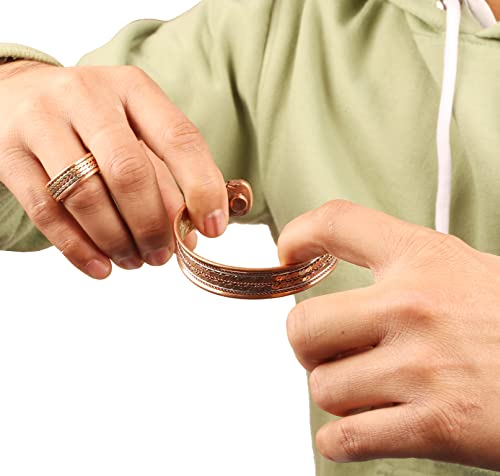 Touchstone Handcrafted Copper Magnetic Hand Forged with Solid and High Gauge Tibetan Style Minimalistic Elegance Copper Bracelet and Matching Ring.4