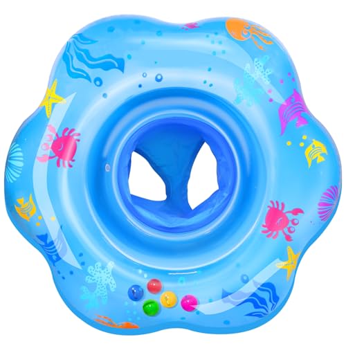 Extra-Large 25.6' Baby Pool Float with Double Airbag & Safety Seat, Inflatable Swimming Ring Float for 6-36 Months Toddler Infant, Upgraded Diameter Enhances Stability in Pool/Bathtub Swim Training