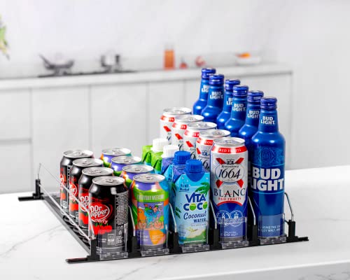 Rula Drink Organizer For Fridge, Self-Pushing Soda Can Organizer For Refrigerator, Width Adjustable Beverage Pusher Glide, Beer Pop Can Water Bottle Storage For Pantry, Kitchen-Black, 5 Rows #TOP6