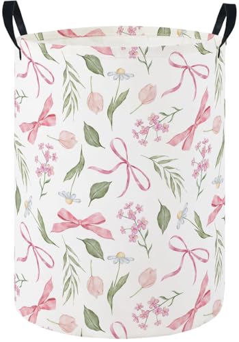 HIYAGON Baby Laundry Hamper Basket Baby Hamper for Nursery Boy and Girl Cute Kids Toys Storage Bin Organizer Boho Room Decor(Flower Bowknot)