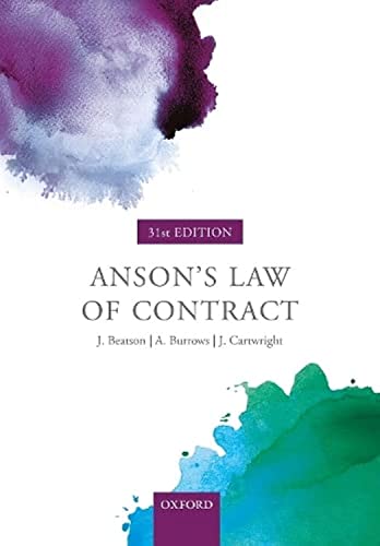 Oxford University Press 9780198829973 Anson'S Law Of Contract cover