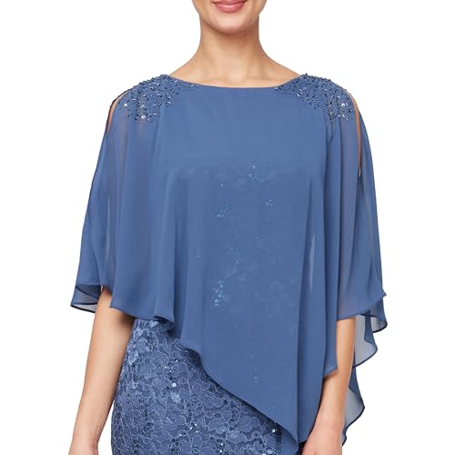 Image of S.L. Fashions Women's Long Sequin Lace Beaded Capelet Overlay Mother of The Bride Dress, Formal Evening Gown