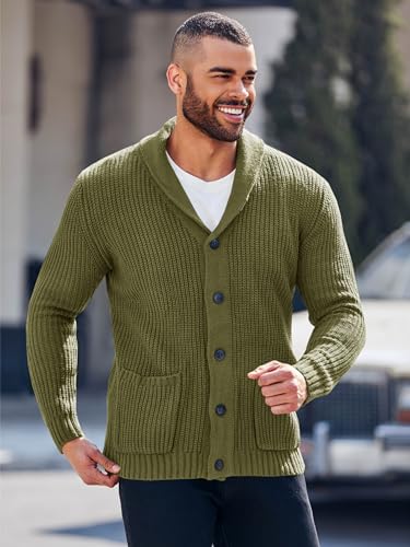Esobo Men'S Shawl Collar Cardigan Sweater Multi-Color Button Down Knitted Sweaters With Pockets Armygreen thumb #4