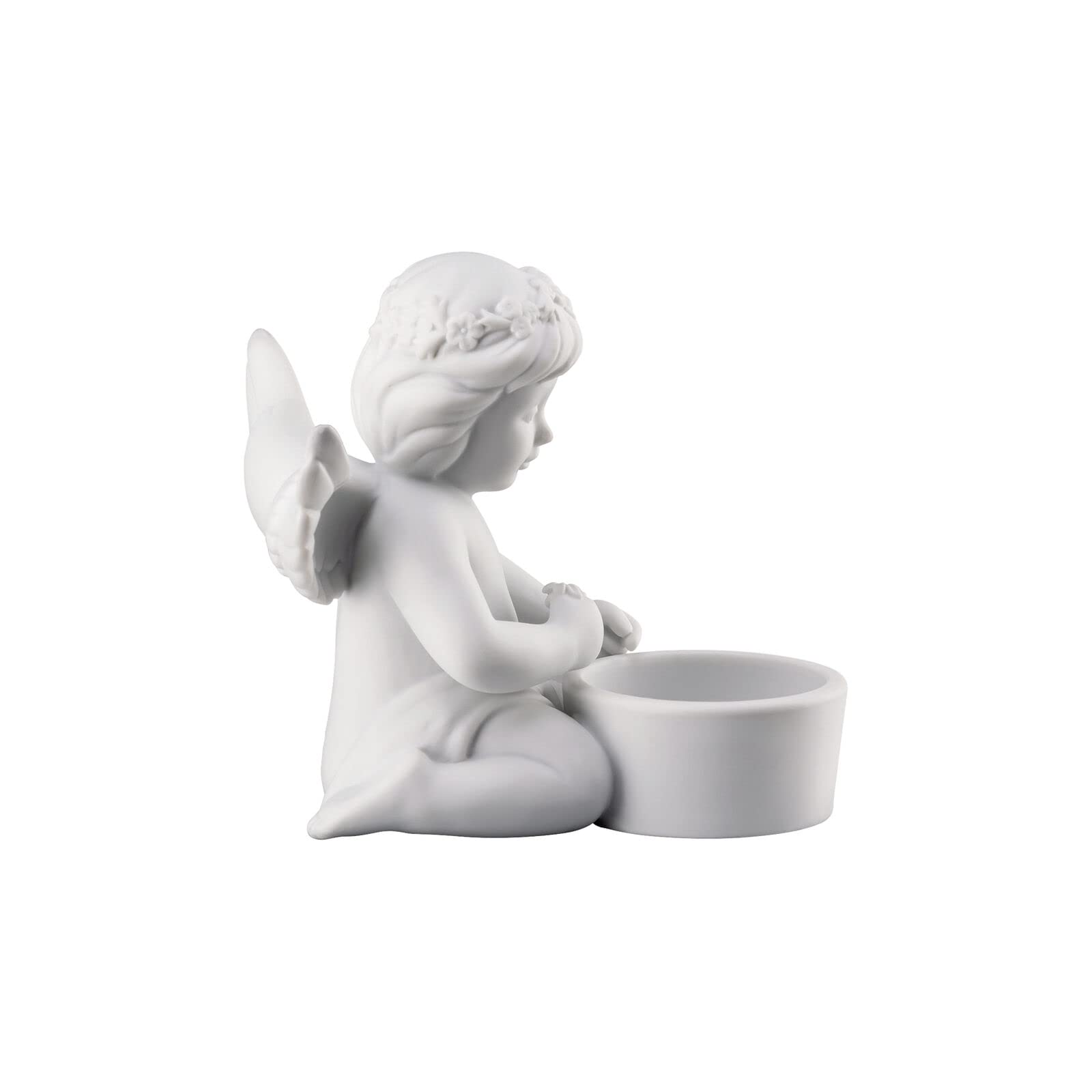 Rosenthal Anioł z wiankiem kwiatowym, światło stołowe, biały, matowy, porcelanowy aniołek - Ø 8,8 cm - wys. 10,2 cm, porcelana