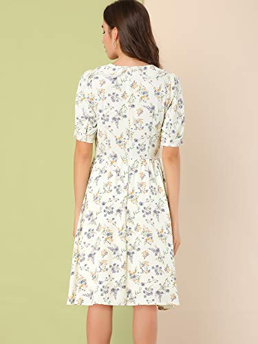 Image of Allegra K Women's Vintage Peter Pan Collar High Waist Flowy Midi Puff Sleeve Floral Dress