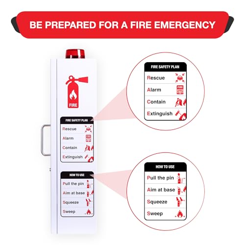 10 lb Fire Extinguisher Cabinet Box – Wall Mount Metal Case with Alarm, Lock, and Acrylic Break-Glass Window – Fits 5 lb and 10 lb Extinguishers (Single White Cabinet)