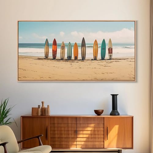 Planches de surf vintage sur la plage impression toile encadrée
