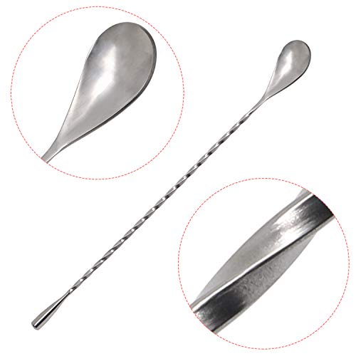 Mini Skater 3 Pcs Swizzle Sticks Silver Stainless Steel 11.8 Inch Long Handle Cocktail Spoons Spiral Stir Sticks Coffee Stirrers For Bar Mixing Beverage Drink Wine #TOP1