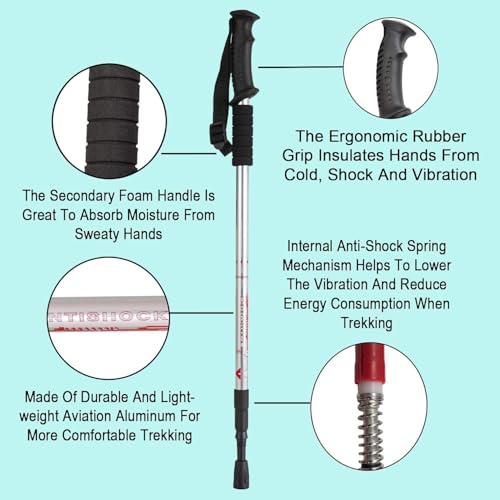Image of Hiking Trekking Poles, 2 Pack Collapsible,Lightweight, Anti Shock, Hiking or Walking Sticks,Adjustable Hiking Pole for Men and Women (Silver)