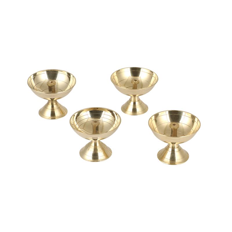 Terosa Classic Diya Set of 4 - Medium 5.3x4.2cm II Brass Diyas II Pooja Deepams or Deepak - Image 1