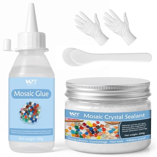 WAN2TLK Mosaic Craft Kit, Mosaic Glue and Grout, Applicator, Gloves, for Mosaic Tiles, Glass, Coaster Art, Home Decoration (White Grout)