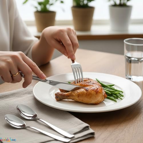 Image of Mirror Polished Silver 8 Pcs Stainless Steel Cutlery Set for Dining Table, Dishwasher Safe Glossy Flatware (2 Spoon Set + 2 Forks Set + 2 Butter Knife + 2 Dessert Spoon)