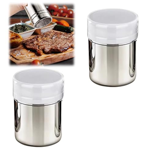 YIZWINS Spandicacao a velo, 2 pezzi per cappuccino, spargitore per farina con coperchio, in acciaio inox, cannella e cacao, per cacao, caffè, cioccolato, zucchero, sale