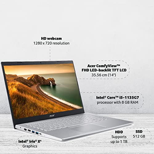 Image of Acer Aspire Laptop (Intel i5 11th Gen /8GB RAM & 512GB SSD Storage /Win 11 Home + MS Office) - A514-54 + Microsoft Office 365 Subscription + Mouse