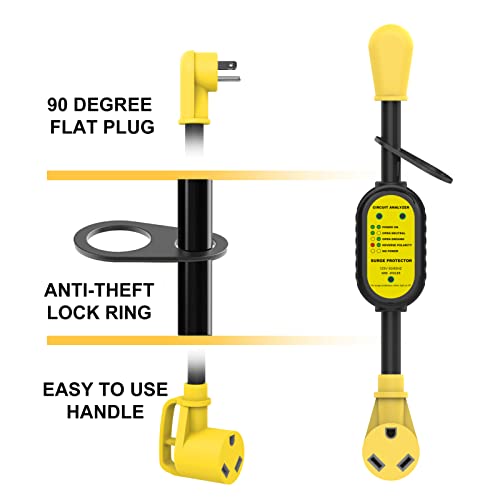 Eygde 30 Amp To 15 Amp 110 Rv Adapter, Patented 4200J Power Adapter With Surge Protector, Circuit Analyzer Power Guard Nema 5-15P Male To Nema Tt-30R Female For Camper Travel Trailer #TOP4