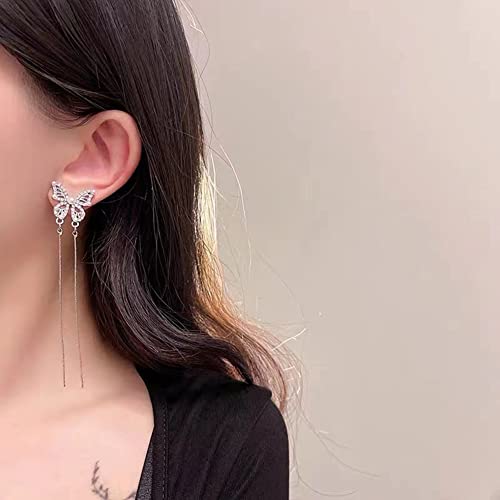 Women Earrings, 1 Pair Fashion Elegant Simple Hollowed Out Bow And Diamond Studded Tassel Earrings Drop Dangle Earrings For Women Teen Girls Jewelry Gifts Valentine's Day Gift #TOP1