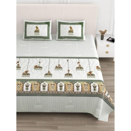 Image of 240 TC 100% Cotton Bedsheet for Double Bed King Size with 2 Pillow Covers | Breathable & Super Soft Rajasthani Sanganeri Jaipuri Printed Bed Sheet -100 * 108 Inches (Jaipuri Chhatar)