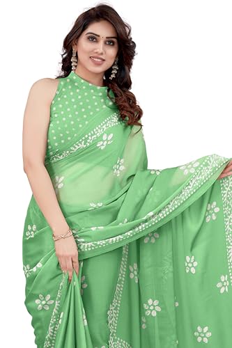 Image of MIRCHI FASHION Saree for Woman Chiffon Batik Printed | Lightweight Daily Wear Women's Office Sari with Blouse Piece (Available in 40 Colours)