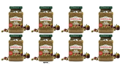 Tigullio Pesto di Olive e Capperi, 190 g, Confezione da 8 Vasetti, Prodotto in Italia,con portachiavi italy shop service