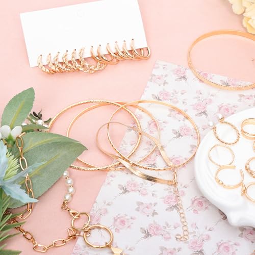 Image of 48pcs Gold Jewelry Set for Women Multi Layered Necklace Knuckle Rings Stackable Bracelets Dainty Earrings Anniversary Birthday Valentine Gift Pack for Women
