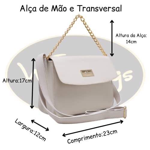 Bolsa Feminina Pequena Com Alça de Mão em Corrente e Transversal Ajustável (Branco)