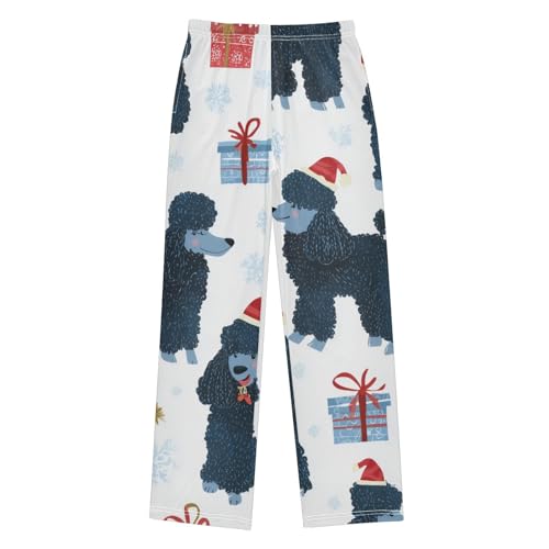 ZZXXB Christmas Poodle Snow Boys Long Pants Soft Trousers Elastic Waist Kids Lounge Bottoms with Pockets S-XL