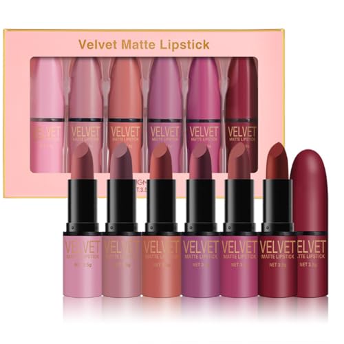 KARLOR Lippenstifte Set, 6 Stück Lipstick Set matte Lippen stifte Rosenholz nude rot rosa Koralle Lippenstift 24 stunde halt rose Lipsticks Geschenkset Seidig feuchtigkeitsspend