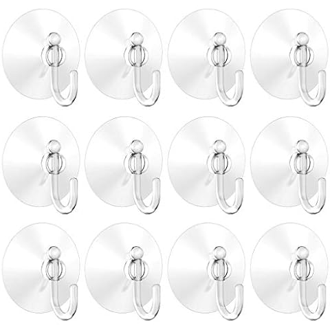 Suction Cup Hooks, 2.36Inches Strong Clear Cup Plastic Hooks, Heavy Duty Home Kitchen Bathroom Wall Window Hook Hangers(12Pack) Cover