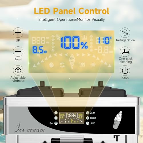 Cintva Soft Ice Cream Machine, Commercial Ice Cream Machine 1800 W, Three Flavors Soft Serve Machine Countertop Puffing Tech With Auto Clean, 5.3-7.9 Gal/Hour Led Panel For Restaurants Dessert Shops thumb #3