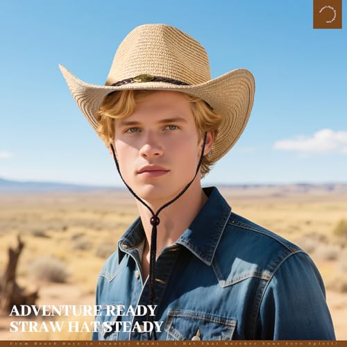 Image of Western Straw Cowboy Hat for Women Beach Sun Hat for Men Wide Brim Fedora Hat Cowgirl Hats Summer Panama Hat