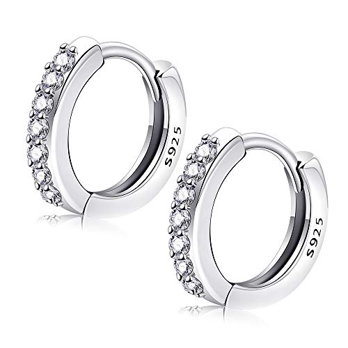 SHAARMS 925 Sterling Silver Small Cartilage Hoop Earrings for Girls/Women(10mm)- Cute Huggie Hoops Lightweight Hypoallergenic Stud Earrings-Women Cartilage Nose Earrings Hoop (silver)