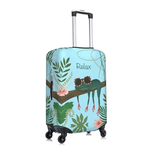 Elastic Travel Luggage Cover Printed Relax Frog Tropics Double-Sided Suitcase Protector Bag,Dust-Proof Cratch-Resistant Washable Suitcase Sleeve For Kid Adult,Medium3