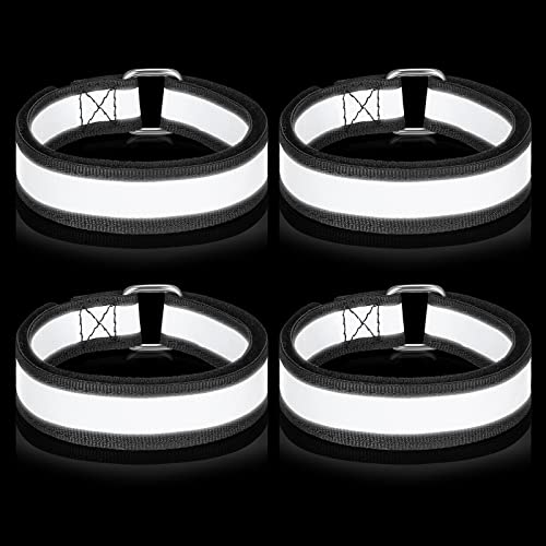 4 Pcs Reflective Ankle Leg Trousers Cycling Trouser Clips Bicycle Clips Strap Pant Bands Engine Reflective Ankle Bands for Cyclist Biking Running Walking Jogging Accessories, 0.79 x 15.75 Inch, Black