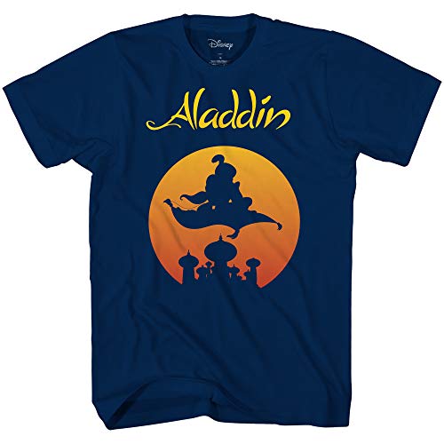 Disney Aladdin Silhouette Genie Alladin Lamp Movie World Disneyland Funny Mens Adult Graphic Tee T-Shirt (Navy, Large)