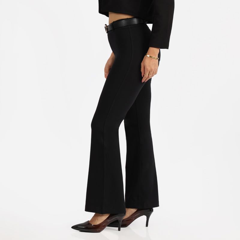 Image of Blissclub AM:PM Air Flare Trousers Cotton for Women Above 5'5 ft Tall | Bootcut Trousers and Formal Pants for Women Office wear | Tailored fit