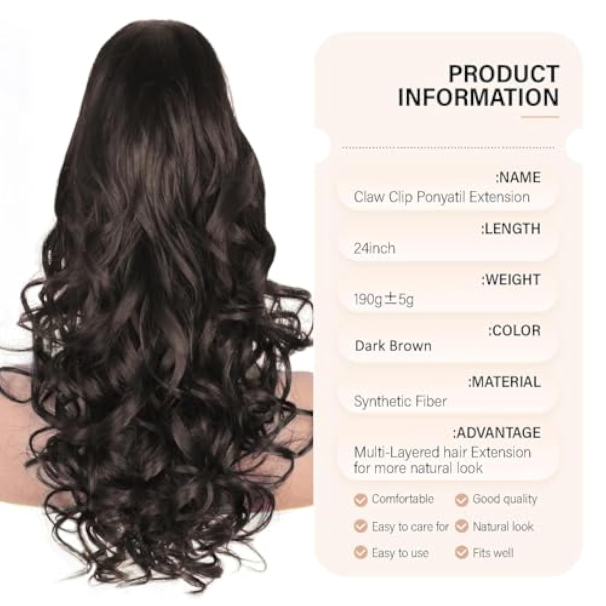 Claw Cluture 22 Inch Long Wavy Layered Ponytail Extension