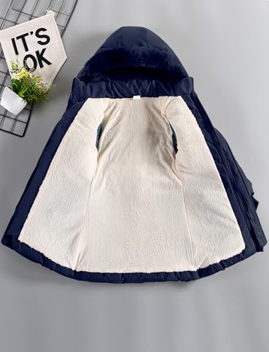 Kids Girls Winter Coats Heavyweight Fleece Lined Jackets Windproof Hooded Outerwear with Waist Belt 5-10 Years2