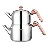 Amboss Turkish Teapot Set 3Lt. Capacity Stainless Steel Induction Compatible Turkish Tea Set (Nude)