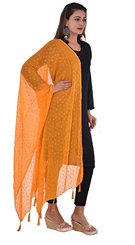Image of YOUTHQUAKE Soft Chiffon Dupatta with Golden Foil Print & Tassels for Women & Girls