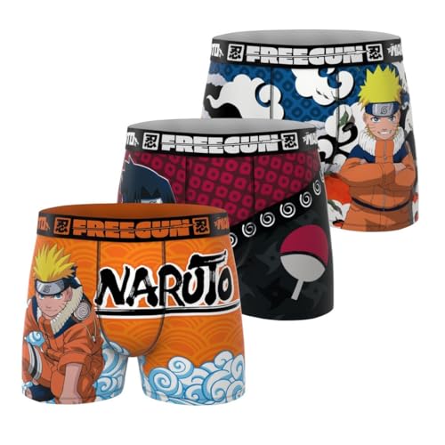 Freegun - Calzoncillos para Hombre, diseño de Naruto, Kakshi, Manga Original (Lote de 3), Naranja/Azul/Rojo/Negro/Azul, M