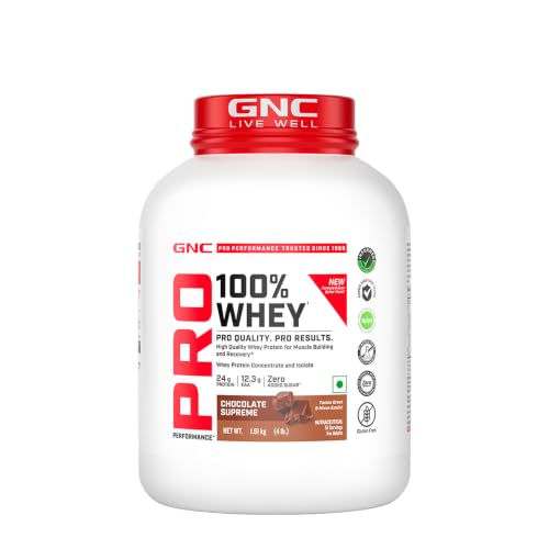 Image of GNC Pro Performance 100% Whey Protein | New Formula with No Maltodextrin | 24g Protein |DigeZyme For Faster Absorption | Isolate & Concentrate Blend & Low Carb | Chocolate Supreme (1.81Kg)