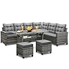 KROFEM 6-Piece Patio Furniture Set, Outdoor Sectional Sofa with Dining Table & Chairs, All-Weather Dining Set with Removable Cushion Covers, Ideal for Garden, Porch, Backyard, Grey
