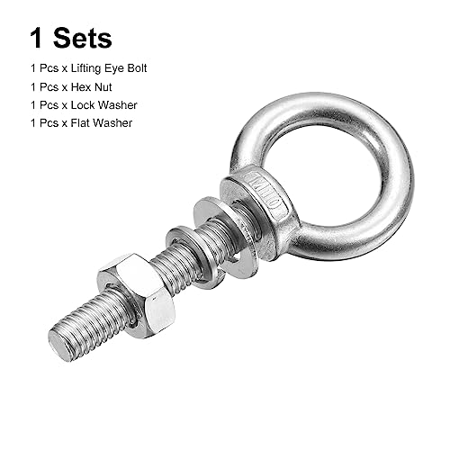 Image of uxcell Lifting Eye Bolt, 1 Set M10x50mm Eye Bolt with Nut Washer 304 Stainless Steel Shoulder Lifting Ring Eye Bolt for Hanging Item