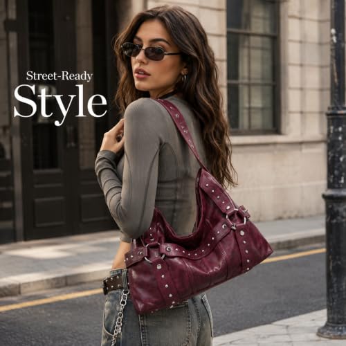 Image of Shoulder Purse for Women, Leather Women's Handbag Y2k Aesthetic Coquette Shoulder Bag Hobo Punk Trendy Ladies Purse