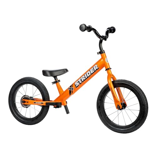 Strider 14x, Totally Tangerine - Balance Bike for Kids 3 to 6 Years - Includes Kid-Size Grips, Padded Seat, Performance Footrest & All-Purpose Tires - Easy Assembly & Adjustments