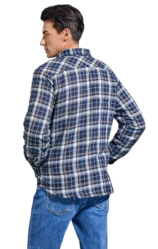 Image of Men's Sherpa Cotton Flannel Shirt Jacket Plaid Button Coat Pocket
