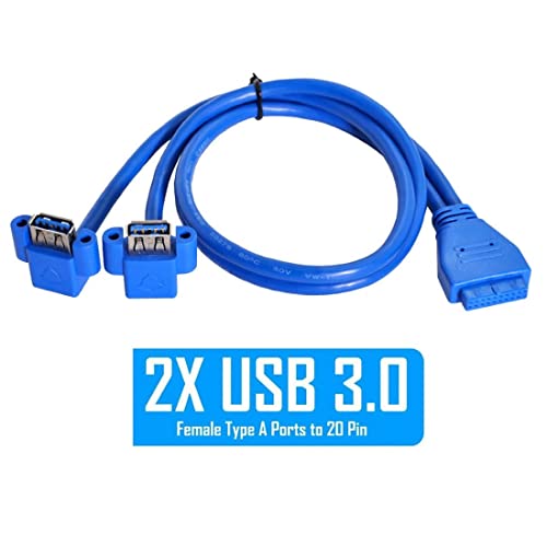 ChenYang CY USB 3.0 Type A Dual Socket Up Angled to Motherboard 20 Pin 19 Pin Box Header Slot Panel Mount Cable 50 cm - Image 2