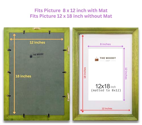 Image of 8 x 12 inch Wooden Photo Frame with Mat, Green Photo Frame 8 x 12 inch with Mat or 12 x 18 inch without Mat for Wall Decoration, Gallery Walls, Best Wooden Photo Frames for Posters and Photos